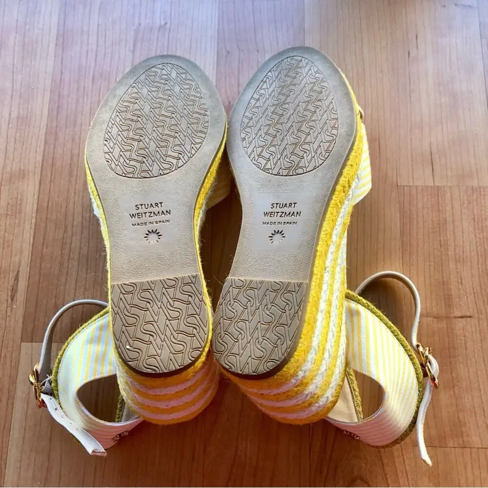 Stuart Weitzman Mirela Stripes Canvas Espadrille Sandals Sunflower Women’s 7.5